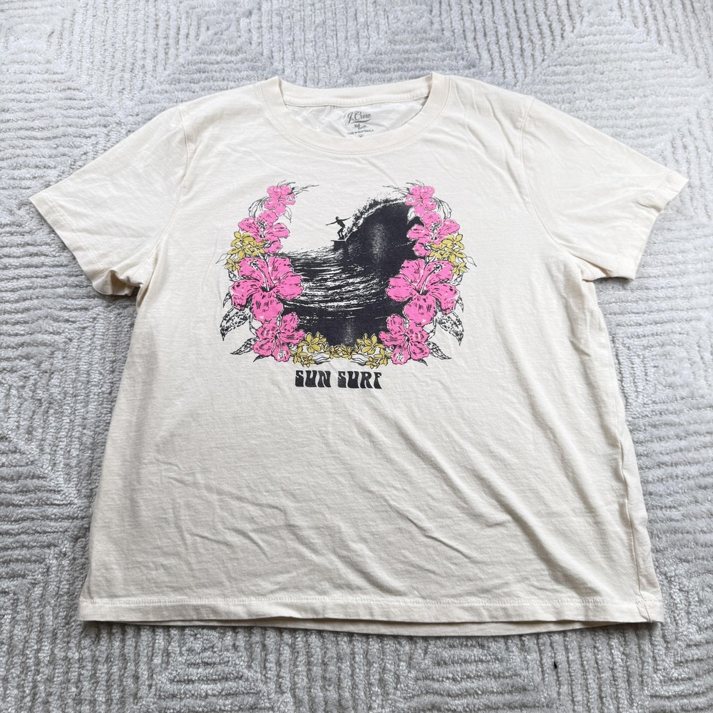 J Crew Shirt Knit Goods Womens M Sun Surf Tee Beach Tropical Summer Hibiscus